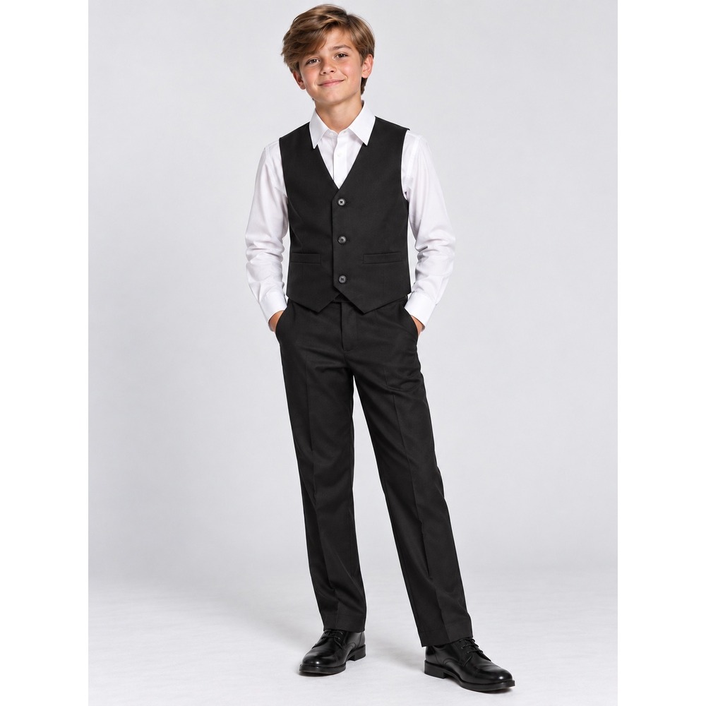 Van Heusen Boys Black 3 Pc Suit Set Vest, Shirt & Pants Size 10 Regular Formal